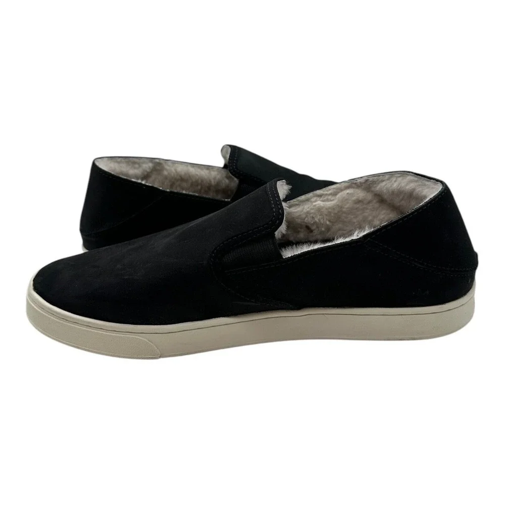 OluKai‎ Pehuea Heu Shearling Slip On Shoes Womens 10 Black Lava Leather Sneakers
